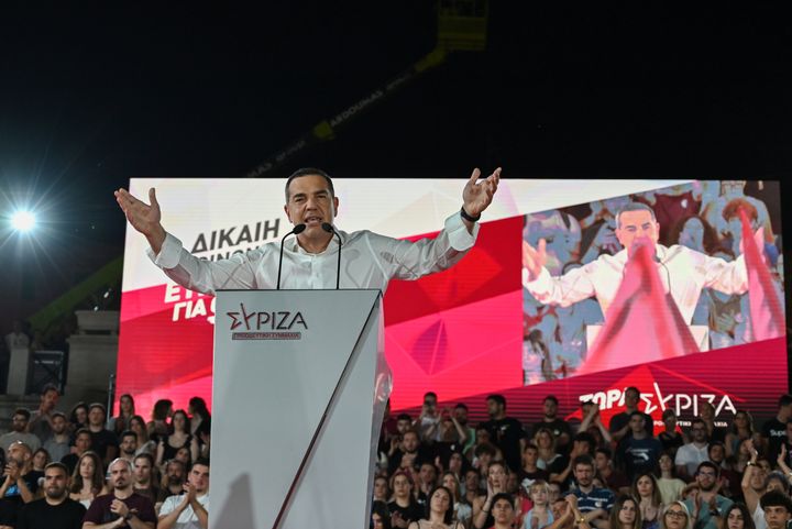 Syriza leader Alexis Tsipras speaks to supporters ahead of the second round of the Greek parliamentary elections.