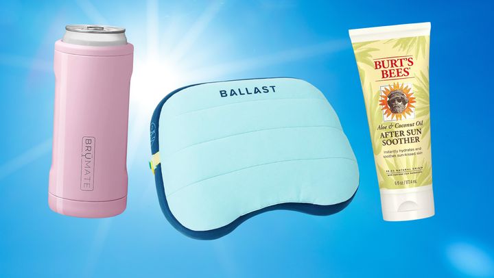 Can chiller, inflatable beach pillow and sunburn salve