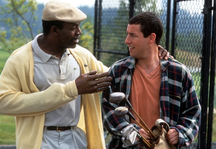 Carl Weathers talks to Adam Sandler in "Happy Gilmore."