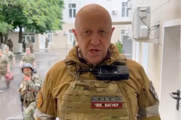 A screen grab captured from a video shows Wagner chief Yevgeny Prigozhin making a speech after Headquarters of the Southern Military District surrounded by fighters of the paramilitary Wagner group in Rostov-on-Don, Russia on June 24, 2023. (Photo by Wagner/Anadolu Agency via Getty Images)