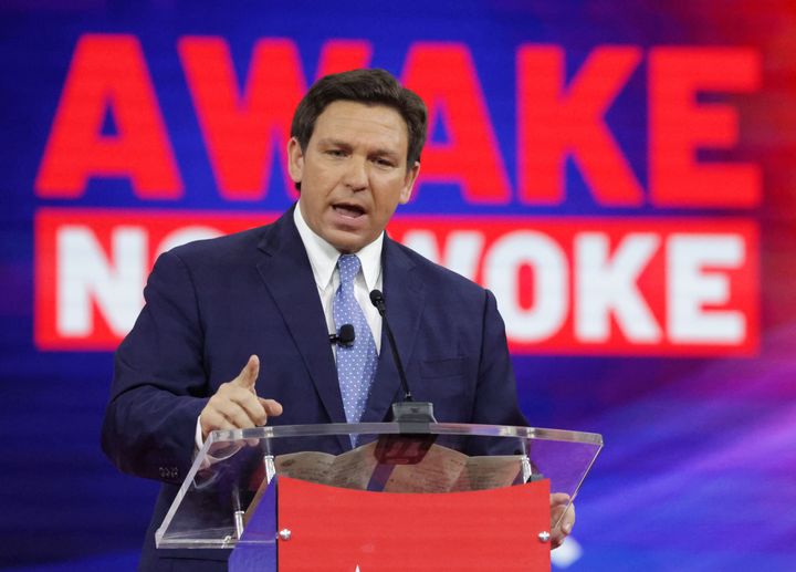 Florida Governor Ron DeSantis delivers remarks at the 2022 CPAC conference at the Rosen Shingle Creek in Orlando, Thursday, February 24, 2022. (Joe Burbank/Orlando Sentinel)