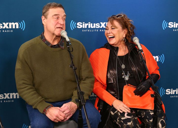 John Goodman and Roseanne Barr during a SiriusXM town hall in March 2018.