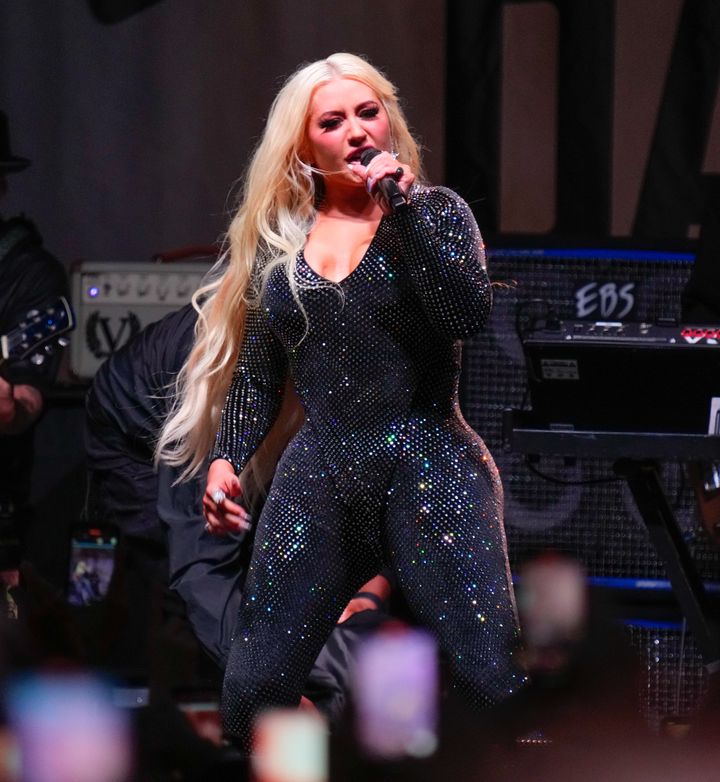 Christina Aguilera performs for Stonewall Day at New York's Hudson Yards. 