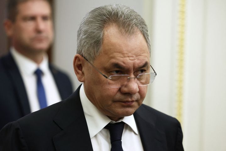 Russian Defense Minister Sergei Shoigu attends a meeting of President Vladimir Putin with the country's top security officials in Moscow on June 26, 2023. Putin said that any attempt to blackmail Russia or foment unrest would fail, after an armed rebellion shook his more than two decades of rule.