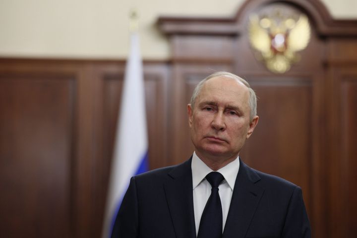 Russia's President Vladimir Putin addresses the nation in Moscow on June 26, 2023. 