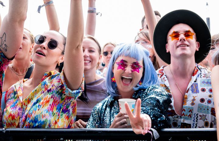 Festival goers enjoy Day 5 of Glastonbury Festival 2023 on June 25, 2023.