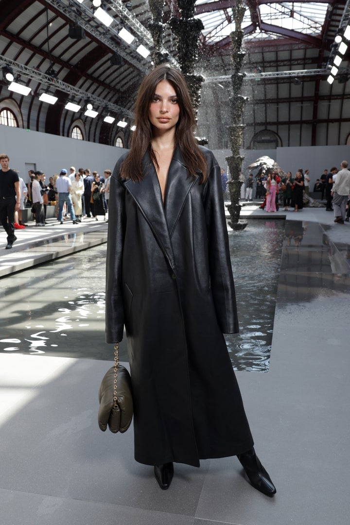 Emily Ratajkowski Completely Naked Under Her Leather Trench