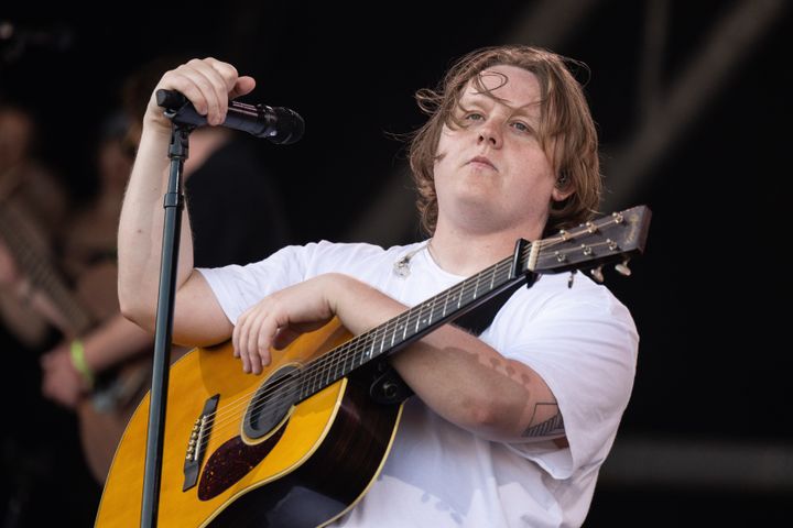 Lewis Capaldi performs at the 2023 Glastonbury Festival, where he lost his voice at one point.