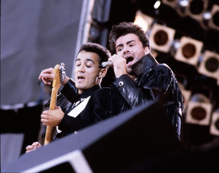 Andrew Ridgeley and George Michael performing their final show together in 1986