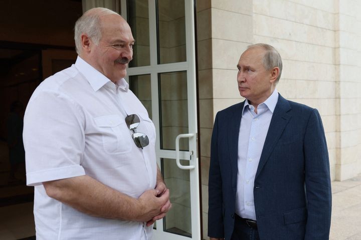 Russian President Vladimir Putin meets with his Belarus' counterpart Alexander Lukashenko in Sochi on June 9, 2023. 