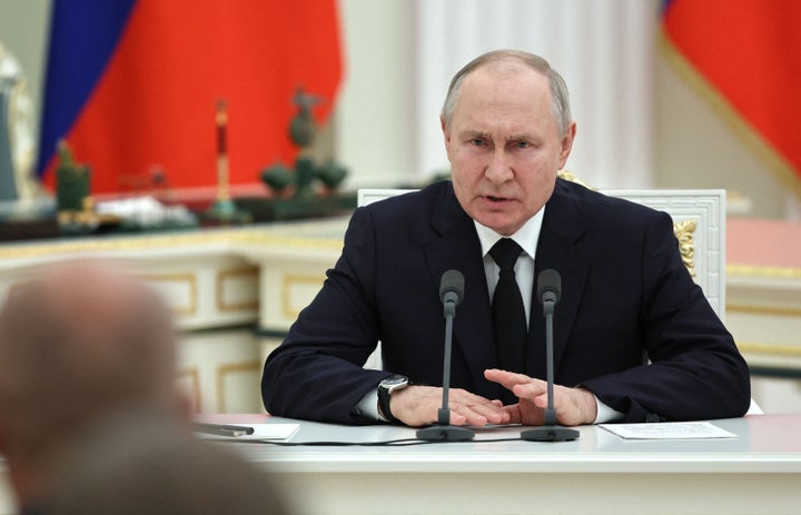 Russian President Vladimir Putin meets with servicemen at the Kremlin in Moscow on June 27, 2023. (Photo by Mikhail Tereshchenko / SPUTNIK / AFP) (Photo by MIKHAIL TERESHCHENKO/SPUTNIK/AFP via Getty Images)