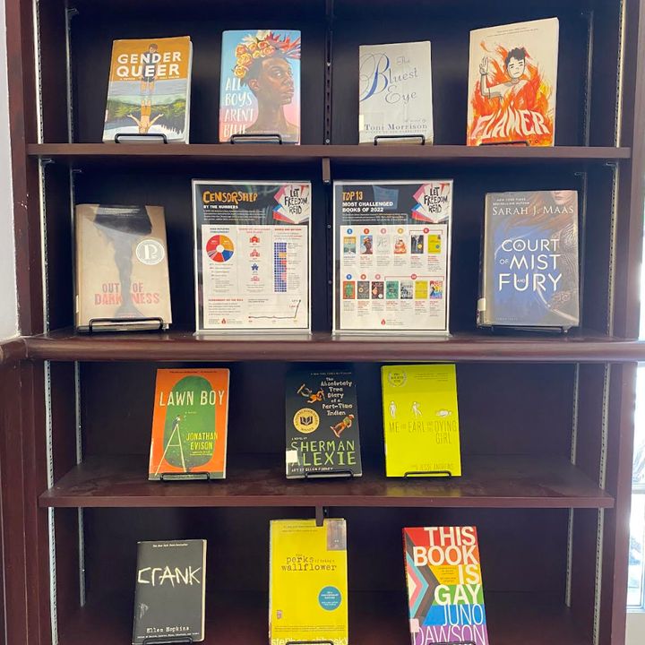 "This is a display in our school library showcasing the top 10 most challenged books of 2022 and information about censorship," the author writes.