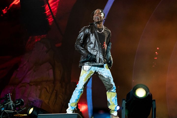 Travis Scott performs at Day 1 of the Astroworld Music Festival at Houston's NRG Park on Nov. 5, 2021.