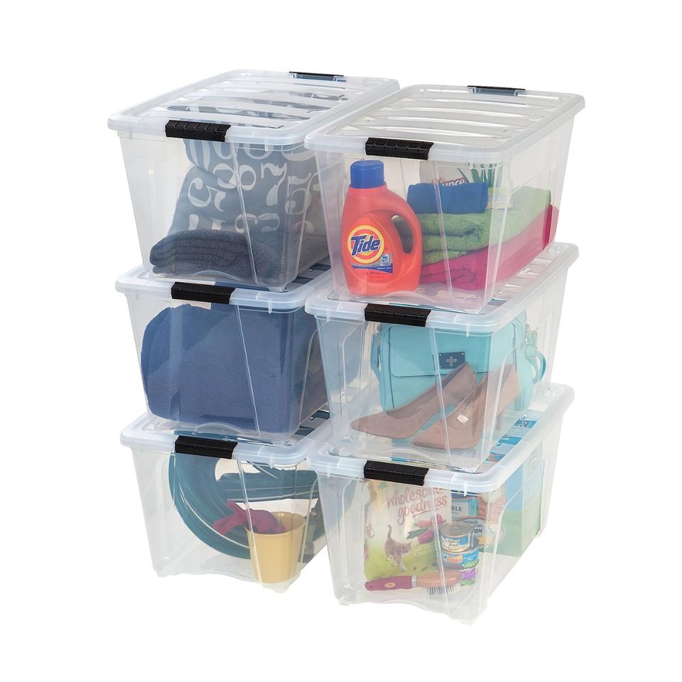  Hefty Hi-Rise Clear Plastic Bin with Smoke Blue Lid (8 Pack) -  18 qt Storage Container with Lid, Ideal Space Saver for Closet Shoe Storage  Bins and Under Shelf Storage 
