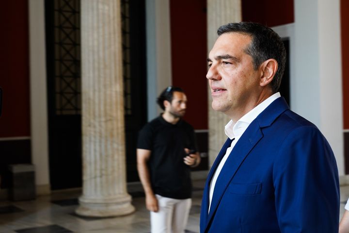 Alexis Tsipras leaving Zappeion Hall after having announced his resignation from SYRIZA leadership, in Athens, Greece, on June 29, 2023 (Photo by Maria Chourdari/NurPhoto via Getty Images)