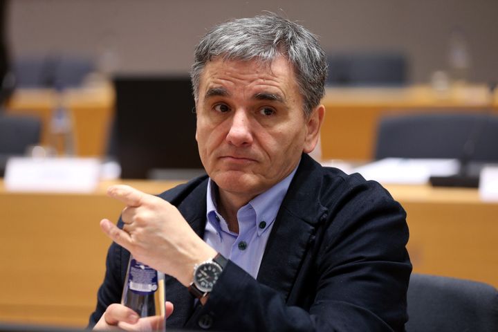 BRUSSELS, BELGIUM - JANUARY 11 : Greek Finance Minister Euclid Tsakalotos attends the meeting of Eurozone finance ministers in Brussels, Belgium on February 11, 2019. (Photo by Dursun Aydemir/Anadolu Agency/Getty Images)