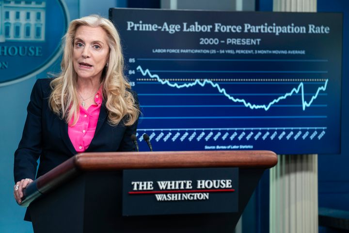 Lael Brainard, the director of the National Economic Council, speaks at the White House on Tuesday amid a public relations push on the economy.