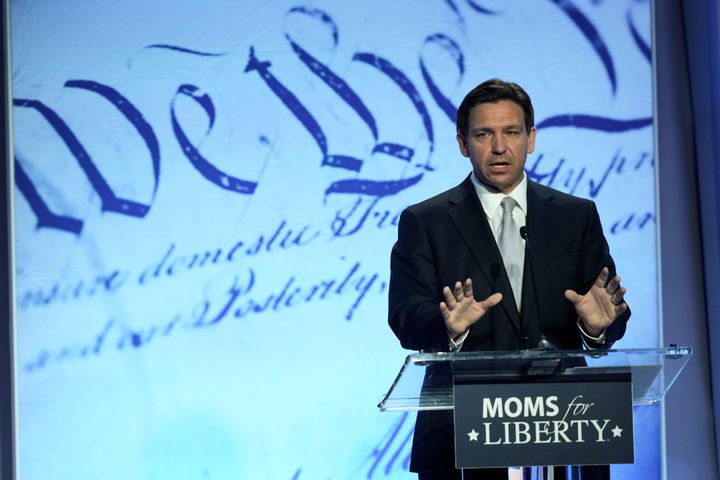 Florida Gov. Ron DeSantis and four other presidential hopefuls spoke at the Moms for Liberty summit this week in Philadelphia. (AP Photo/Matt Rourke)