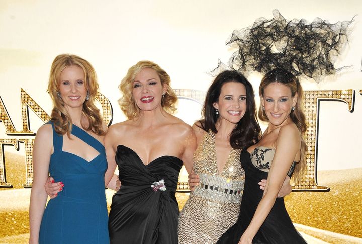 From left: Actors Cynthia Davis, Kim Cattrall, Kristin Davis and Sarah Jessica Parker attend the U.K. premiere of "Sex And The City 2" at Odeon Leicester Square in London in 2010.