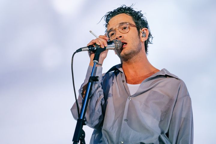 Matthew Healy of The 1975 pictured on stage last month