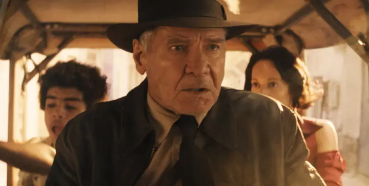 The image released by Lucasfilm shows Harrison Ford and Phoebe Waller-Bridge in a scene from "Indiana Jones and the Dial of Destiny."