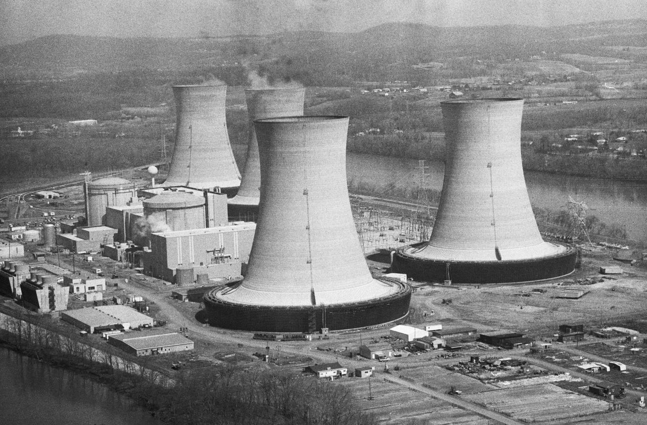 An aerial view of the Three Mile Island nuclear plant in 1978.