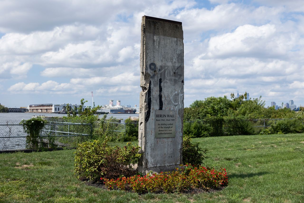 A section of the Berlin Wall on the grounds of Holtec International’s headquarters in Camden, Sept. 13, 2022.