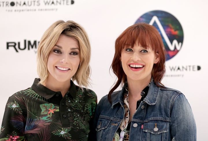 Helbig with her podcast co-host, Mamrie Hart, in 2017.