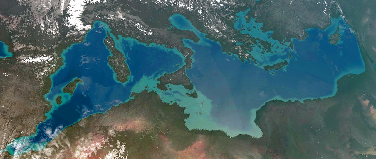 Μια καλλιτεχνική αντίληψη του πώς θα μπορούσε να μοιάζει η Atlantropa αν τη βλέπαμε από το διάστημα