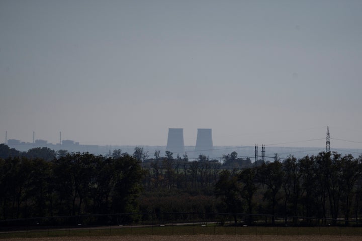 Zaporizhzhia nuclear power plant is seen from around twenty kilometers away in an area in the Dnipropetrovsk region, Ukraine, Monday, Oct. 17, 2022. (AP Photo/Leo Correa)