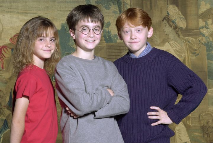 From Left: Young actors Daniel Radcliffe, Rupert Grint, and Emma Watson from "Harry Potter." 