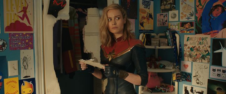 Brie Larson in character as Captain Marvel