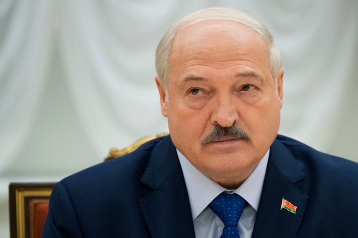 Belarusian President Alexander Lukashenko listens, during his meeting with foreign correspondents, in Minsk, Belarus, on July 6, 2023. 