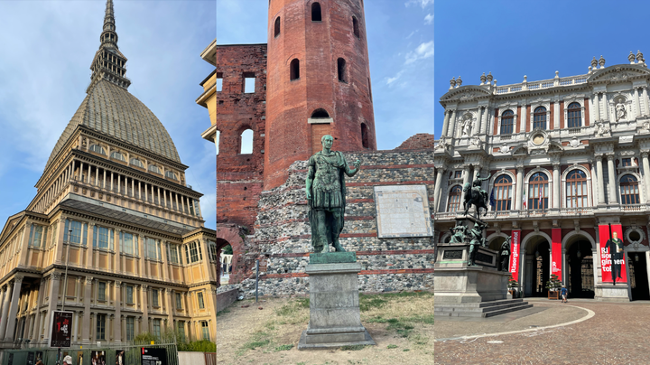 From left to right: the Mole Antonelliana, the Palatine Gate and the Carignano Palace.