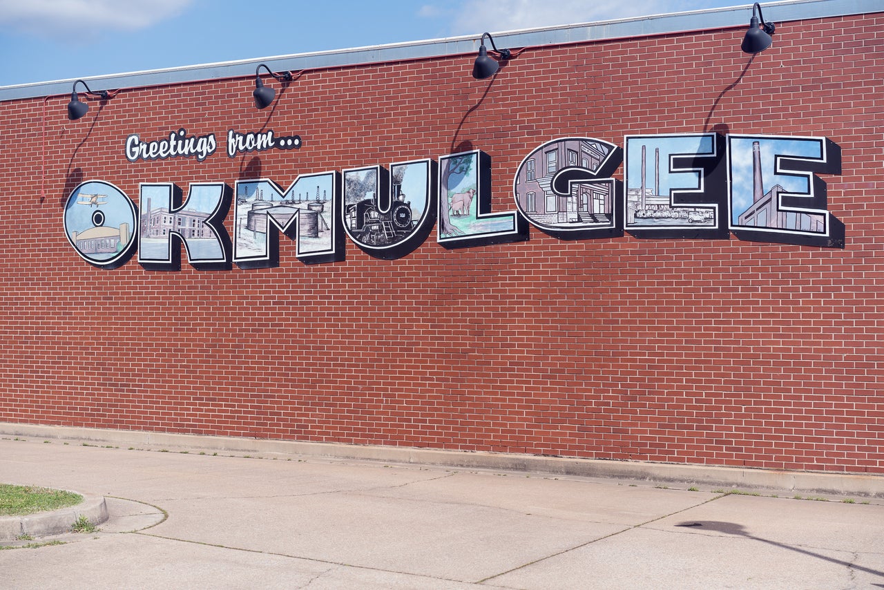 A mural on the side of a building in downtown Okmulgee, Oklahoma, where much of Season 1 was shot. In the series, the town is fictionally known as Okern. Okmulgee is located on the Muscogee Nation, about 45 minutes south of Tulsa.