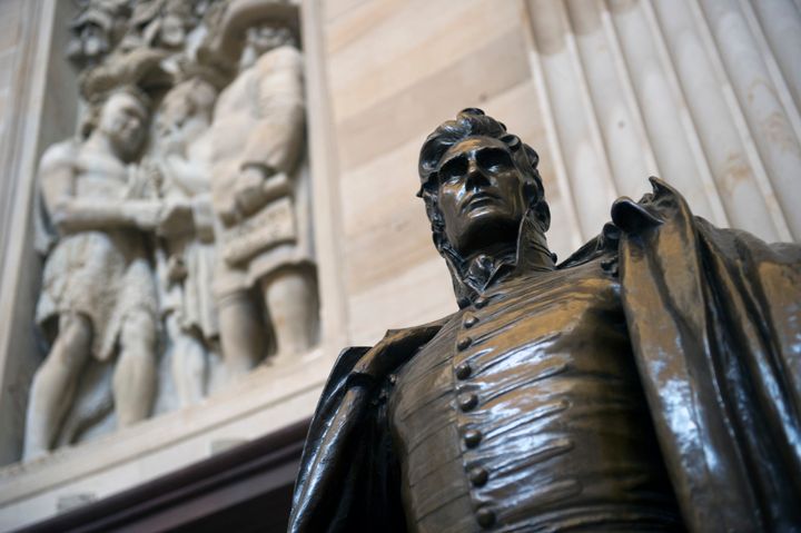 A statue of President Andrew Jackson, who ignored a U.S. Supreme Court ruling and had the Cherokees forcibly removed to Oklahoma along the Trail of Tears, stands in the Rotunda of the U.S. Capitol in this 2017 file photo.