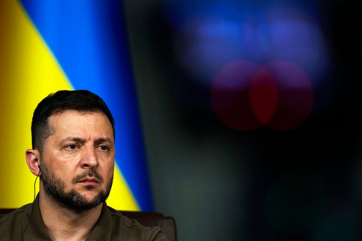 Ukraine's President Volodymyr Zelenskyy listens to a question during a joint press conference with Turkey's President Recep Tayyip Erdogan following their meeting in Istanbul, Turkey, early Saturday, July 8, 2023. (AP Photo/Francisco Seco)