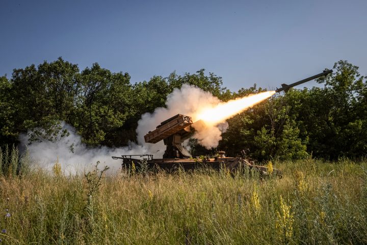 Soldiers from the 93rd brigade fire a 9K35 Strela-10 Soviet highly mobile, short-range surface-to-air missile system after spotting a Russian surveillance drone between Kostyantynivka and Bakhmut.