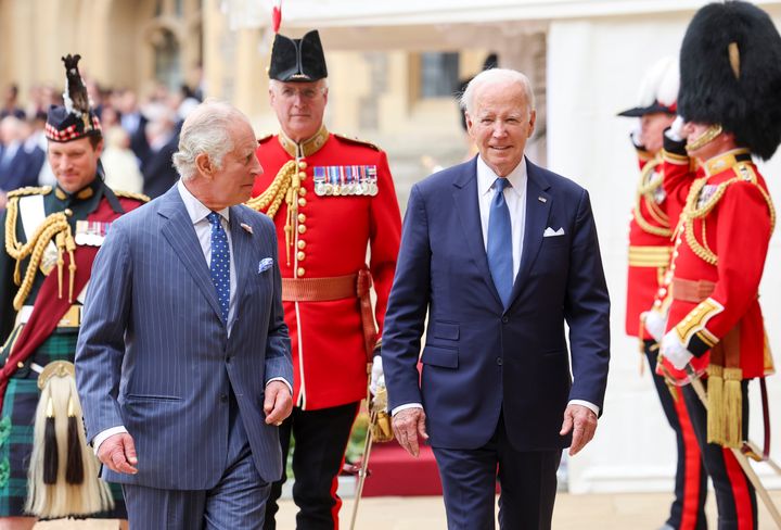 President Joe Biden, center right, meets with Britain's King Charles III at Windsor Castle, England, on July 10, 2023.