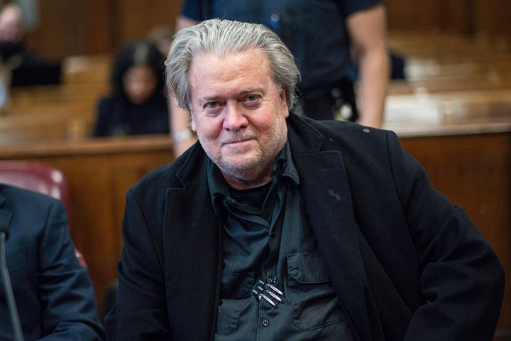 Steve Bannon, seen in February, has been ordered by a New York judge to pay nearly $500,000 to his former law firm for unpaid work. 