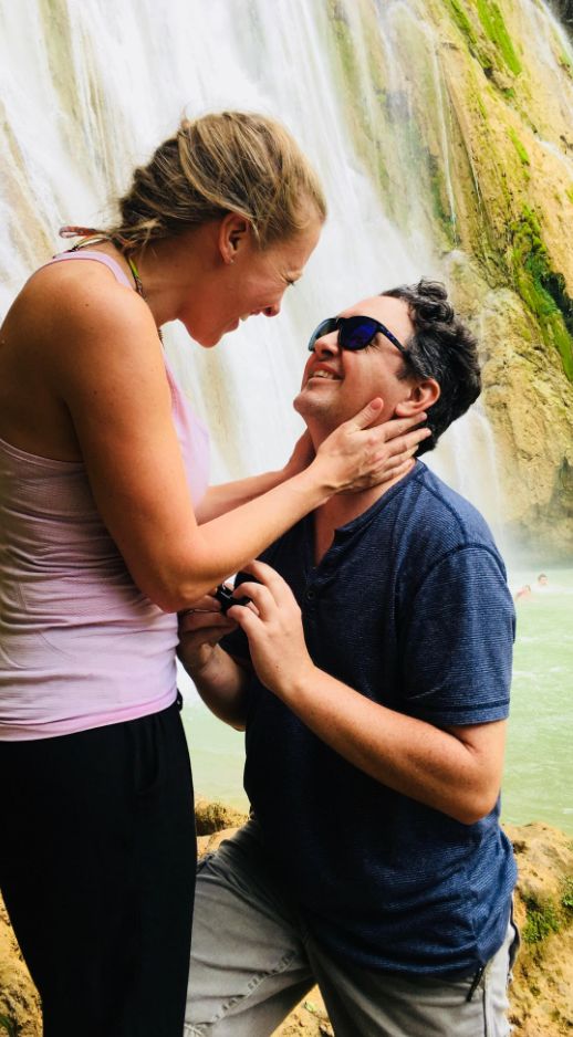 Brian proposing to the author at El Limón waterfall in the Dominican Republic in 2017
