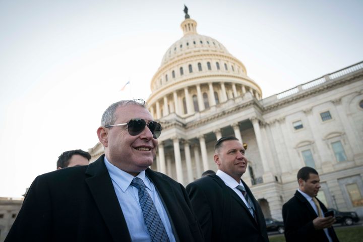 Lev Parnas, an associate of Rudy Giuliani, then President Donald Trump's personal lawyer, is seen outside the U.S. Capitol after attempting to visit the Senate chamber where the first impeachment trial of Trump was underway on Jan. 29, 2020