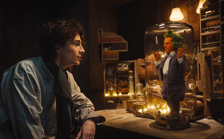Hugh Grant (right) looks poised to steal the show as an Oompa-Loompa in "Wonka," due out Dec. 15. 