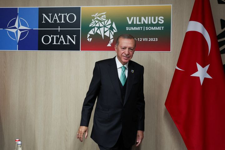Turkey's President Tayyip Erdogan attends NATO leaders summit in Vilnius, Lithuania July 12, 2023. REUTERS/Kacper Pempel