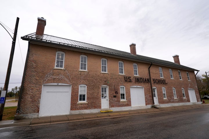 FILE - The museum building at the former Genoa Indian Industrial School is seen, Thursday, Oct. 27, 2022, in Genoa, Neb. For decades the location of the student cemetery, where more than 80 Native American children are buried, has been a mystery, lost over time after the school closed in 1931.