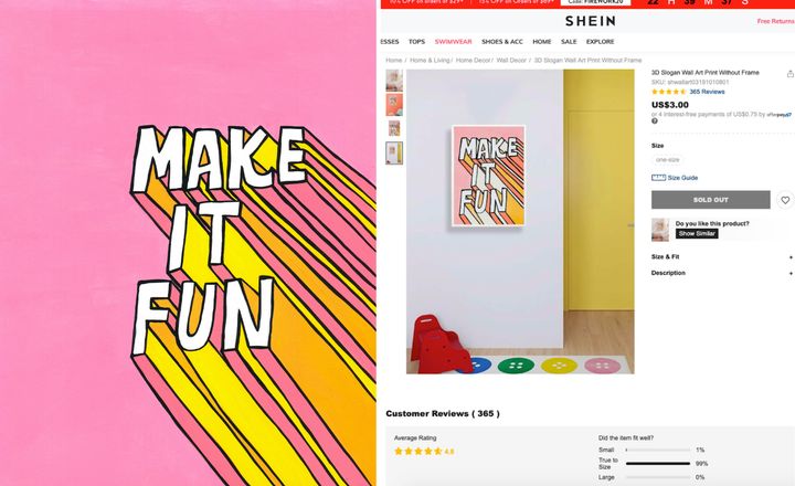 Artist Krista Perry's copyrighted artwork is seen left. The lawsuit claims Shein stole her design and sold it on its website, seen right.