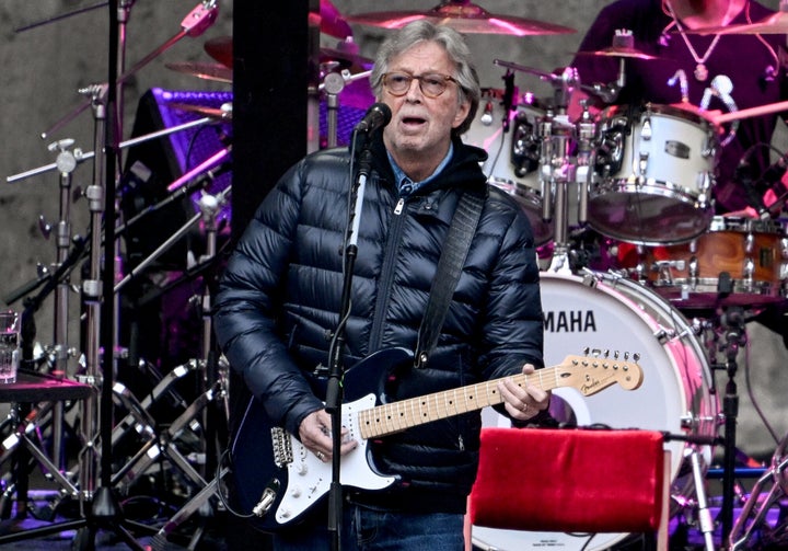 Eric Clapton performs in Berlin in 2022. The guitarist previously railed against COVID-19 vaccine mandates on Robert F. Kennedy Jr.'s podcast.