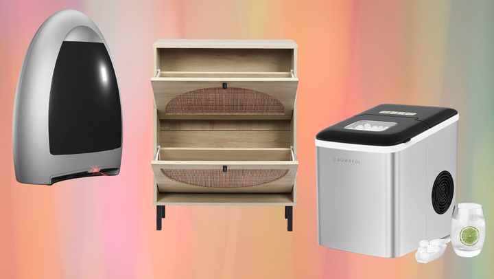 A touch-free stational vacuum, a slim rattan shoe cabinet and a countertop ice maker. 