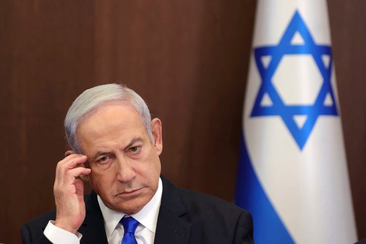 Israeli Prime Minister Benjamin Netanyahu attends the weekly cabinet meeting in the prime minister's office in Jerusalem on June 25, 2023.