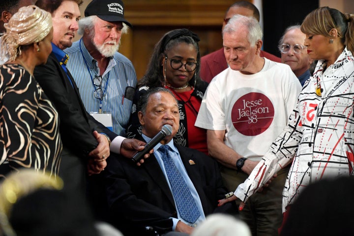 Rev. Jesse Jackson announces that he is stepping down as president of the Rainbow PUSH Coalition, Saturday, July 15, 2023, in Chicago.